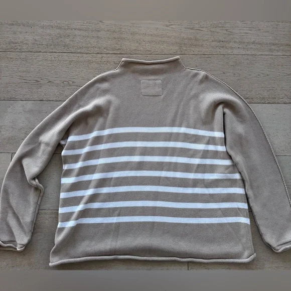 Frank & Eileen Monterey Cotton Funnel Neck Sweater Size XL sand white